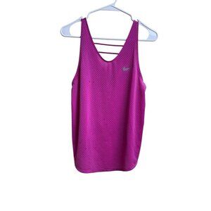 Nike Dri-FIT Pink Mesh Training Tank Top Strappy Back High-Low Hem S